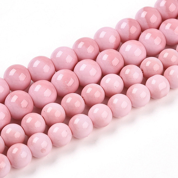 Выпечки нарисованных стеклянных бусин прядей, имитировать фарфоровые бусины, круглые, два тона