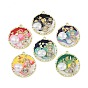 Rack Plating Alloy Enamel Pendants, with Resin, ABS Imitation Pearl Beads, Rhinestone and Glass Beads, Cadmium Free & Nickel Free & Lead Free, Flat Round