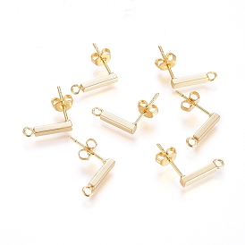 Brass Stud Earring Finding, Long-Lasting Plated, with Loop and Ear Nuts, Strip