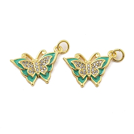 Brass Micro Pave Clear Cubic Zirconia Pendants, with Enamel, Butterfly