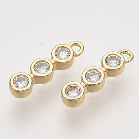 Brass Micro Pave Clear Cubic Zirconia Charms, Nickel Free, Flat Round