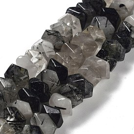 Naturel noir quartz rutile brins de perles, nuggets, facette