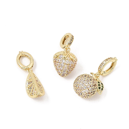Brass Micro Pave Cubic Zirconia Pendants, Fruit Charms, Golden