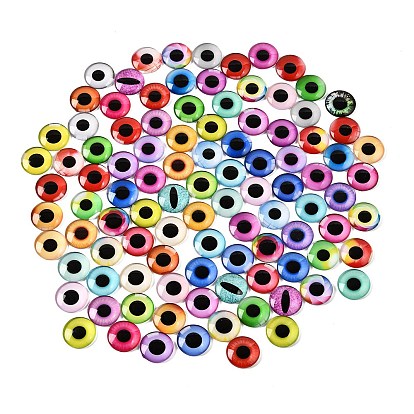 Cabochons en verre transparent imprimé, demi-rond avec motif oeil