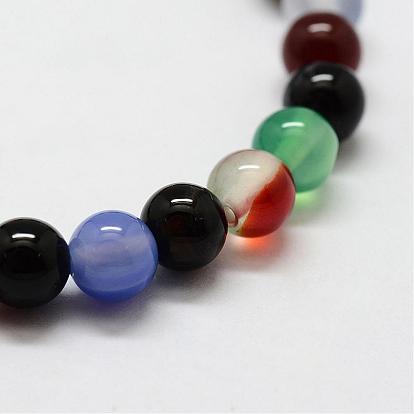 Natural Agate Round Beads Stretch Bracelets, Dyed & Heated
