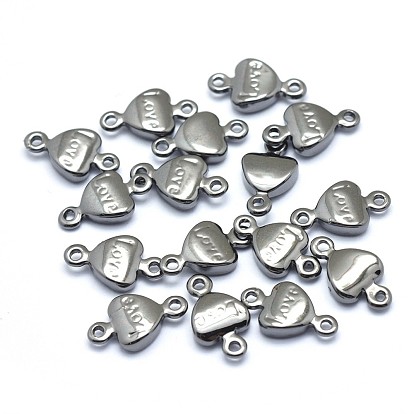 Brass Links Connectors, Cadmium Free & Nickel Free & Lead Free, Heart with Word Love, For Valentine's Day