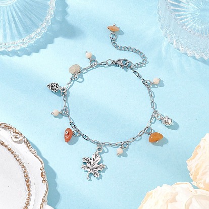 Браслеты с натуральным топазом, нефритом и стеклом, браслеты-цепочки для женщин, лист и шишка