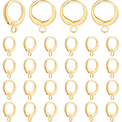 30Pcs Brass Huggie Hoop Earring Findings, with Loop, Ring