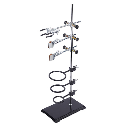 2 Sets 2 Style Iron Lab Stand Support Retort Ring Setswith Condensing Tube Tongs, Flask Clamp, Grip Clips, Base and Pole, for Chemistry or Physics Lab Work