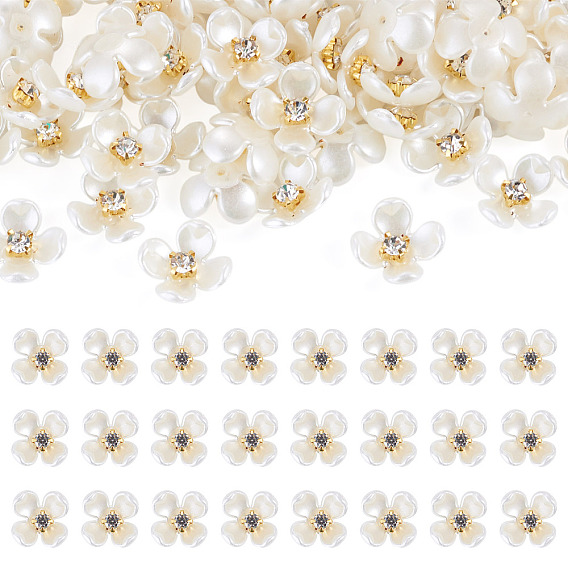 80Pcs Resin Bead Caps, with Rhinestone and Iron, Flower