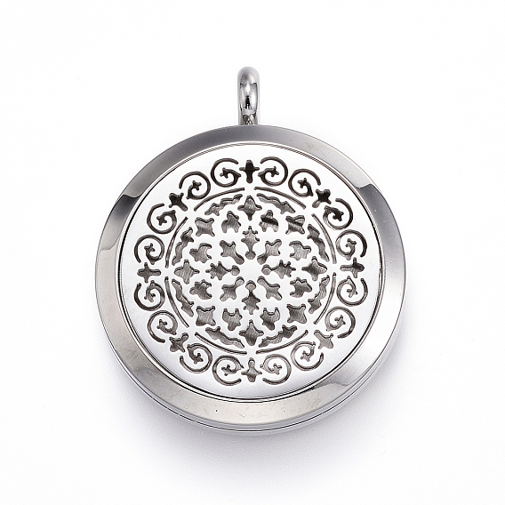 Ионное покрытие (ip) 316 хирургические подвески-медальоны из нержавеющей стали, С парфюмерной накладкой и магнитными застежками, плоско-круглые