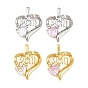 Mother's Day Brass Pave Cubic Zirconia Pendants, Heart with Word Mom Charms, Rack Plating, Long-Lasting Plated, Lead Free & Cadmium Free