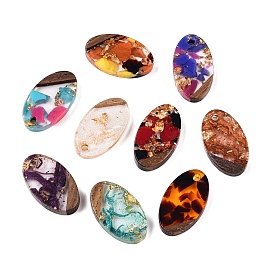 Подвески из прозрачной смолы и ореха, овальные подвески с золотой фольгой