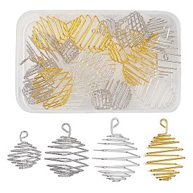 20Pcs 4 Styles Iron Wire Spiral Bead Cage Pendants, Square Charms