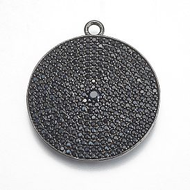 Brass Micro Pave Cubic Zirconia Pendants, Round, Black