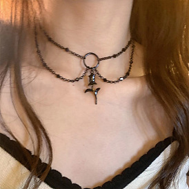 Black Rose Flower Collarbone Chain with Tassel Choker - Sexy, Unique Neck Chain.