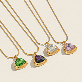 304 Женские ожерелья с треугольными подвесками из нержавеющей стали и стекла, реальный 18 k позолоченный