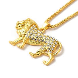 Alloy Rhinestone Lion Pendant Necklace, Alloy Jewelry for Women