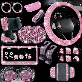 Стразами блестящие автомобильные аксессуары, в комплект входят чехлы на руль, рамка номерного знака, автомобильные подставки под стаканы, крышка центральной консоли, чехлы для плечевых накладок