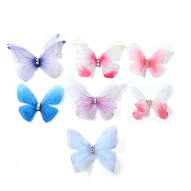 3D Double Layer Cloth Butterfly, Craft Butterfly, with Crystal Rhinestone, for DIY Hair Accessories, Wedding Dress