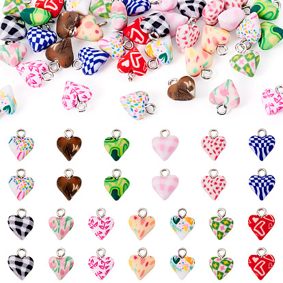 39 шт 13 цвета подвески из полимерной глины ручной работы, сердце, с платиновыми тоновыми железными петлями