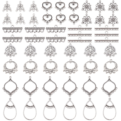 54Pcs 9 Style Tibetan Style Alloy Chandelier Components Links, Lead Free & Cadmium Free, Mixed Shape