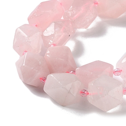 Natural Rose Quartz Beads Strands, with Seed Beads, Faceted, Rhombus