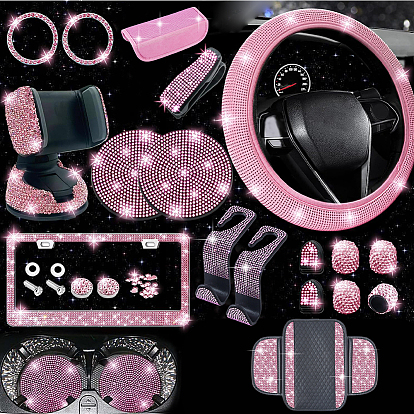 Стразами блестящие автомобильные аксессуары, в комплект входят чехлы на руль, рамка номерного знака, автомобильные подставки под стаканы, крышка центральной консоли, чехлы для плечевых накладок