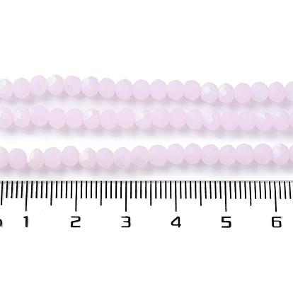 Imitation Jade Glass Beads Strands, Faceted, Frosted, Half AB Color Plated, Rondelle