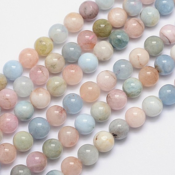 Morganite naturelle rangées de perles rondes