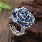 Brass Enamel Cuff Open Rings for Women, Flower, Platinum