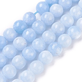 Natural White Jade Beads Strands, Dyed, Imitation Aquamarine, Round