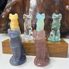 Gemstone Carved Egyptian Cat Figurines, for Home Office Desktop Feng Shui Ornament