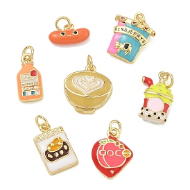 Brass Enamel Pendants, Long-Lasting Plated, Cadmium Free & Lead Free, Real 18K Gold Plated