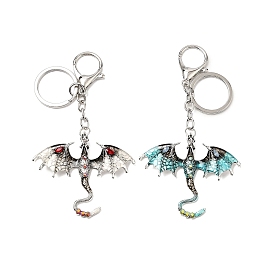 Брелки с подвеской из сплава дракона и стразами, с разрезными кольцами для ключей и застежками-карабинами, старинное серебро и платина