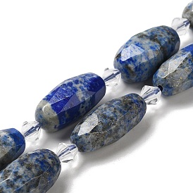 Natural Lapis Lazuli Beads Strands, with Seed Beads, Faceted, Oval