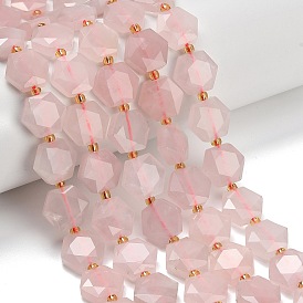 Природного розового кварца нитей бисера, шестиугольник, граненый шестиугольный разрез, с бисером