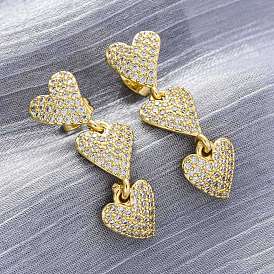 Серьги-гвоздики из латунного микро-паве, долговечный, без свинца и без кадмия, сердце
