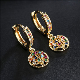 Tree of Life Earrings with Gold Plating and Cubic Zirconia - Birthday Gift