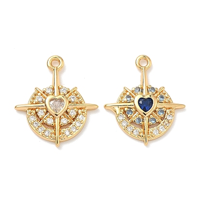 Латунные микро проложить кубического циркония подвески, сердце с крестными прелестями, без никеля , реальный 18 k позолоченный