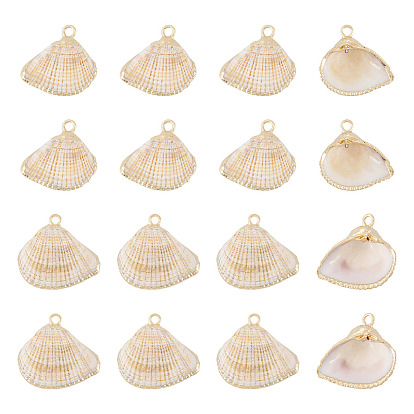 15 шт. Подвески из натуральных ракушек, с латунной кромкой, подвески в форме ракушек, золотой свет