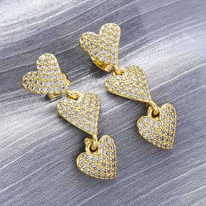 Серьги-гвоздики из латунного микро-паве, долговечный, без свинца и без кадмия, сердце