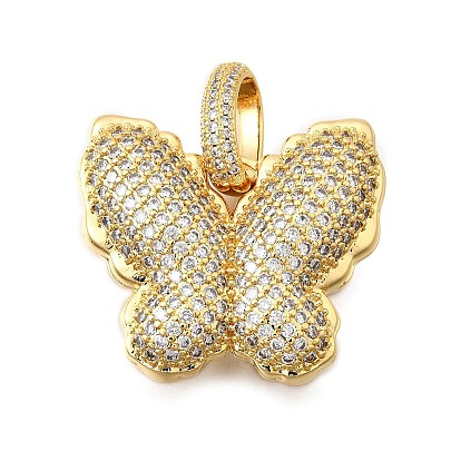 Латунные микро проложить кубического циркония подвески, бабочка, долговечный, без кадмия и без свинца, стойки покрытие, реальный 18 k позолоченный