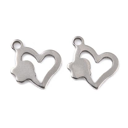 201 Stainless Steel Charms, Hollow, Heart