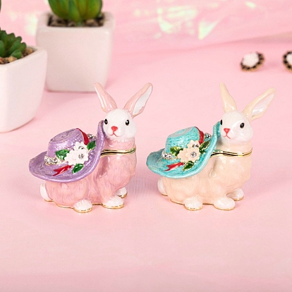 Rabbit Alloy Enamel Box, with Rhinestone and Magnetic Clasp, Rabbit, for Ring, Neckalces, Pendant, Home Decoration
