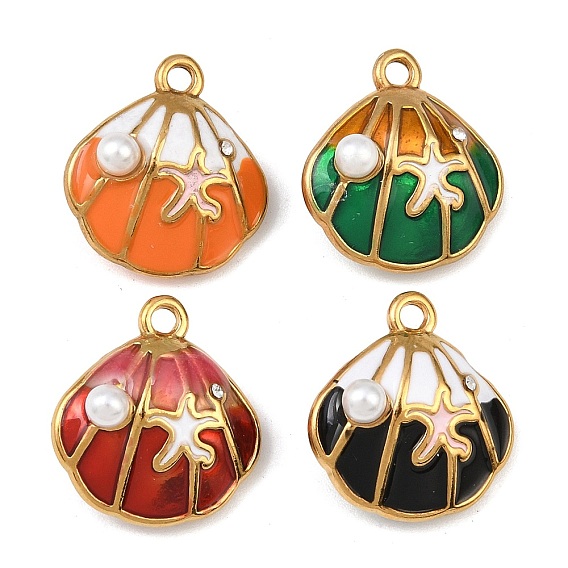 304 нержавеющей стальной эмали подвески, формы раковины, с абс пластмассовой имитационной жемчужиной, реальный 18 k позолоченный, ионное покрытие (ip)