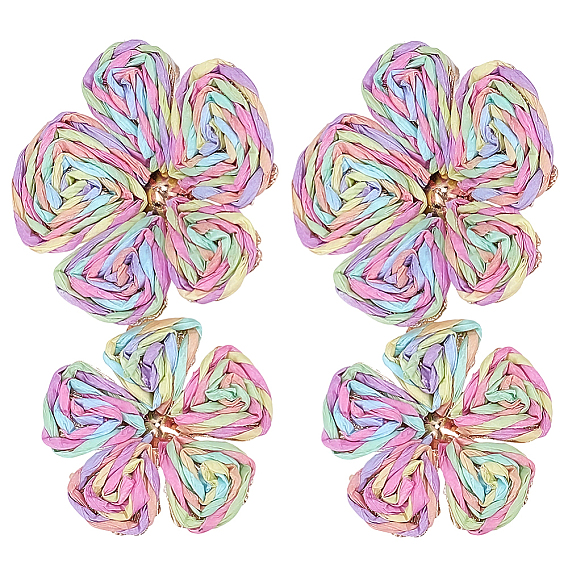 1 Пара сережек-гвоздиков из сплава и рафии, цветок, золотые