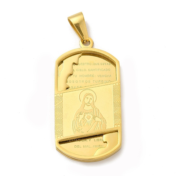 Ion Plating(IP) 304 Stainless Steel Religion Pendants, Oval Charms with Jesus Pattern
