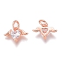 Brass Micro Pave Clear Cubic Zirconia Charms, Long-Lasting Plated, with Jump Rings, Heart with Wing
