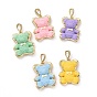 Opaque Resin Pendants, Bear with Word Smile Charm, with Brass Micro Pave Clear Cubic Zirconia, Cadmium Free & Lead Free, Real 18K Gold Plated